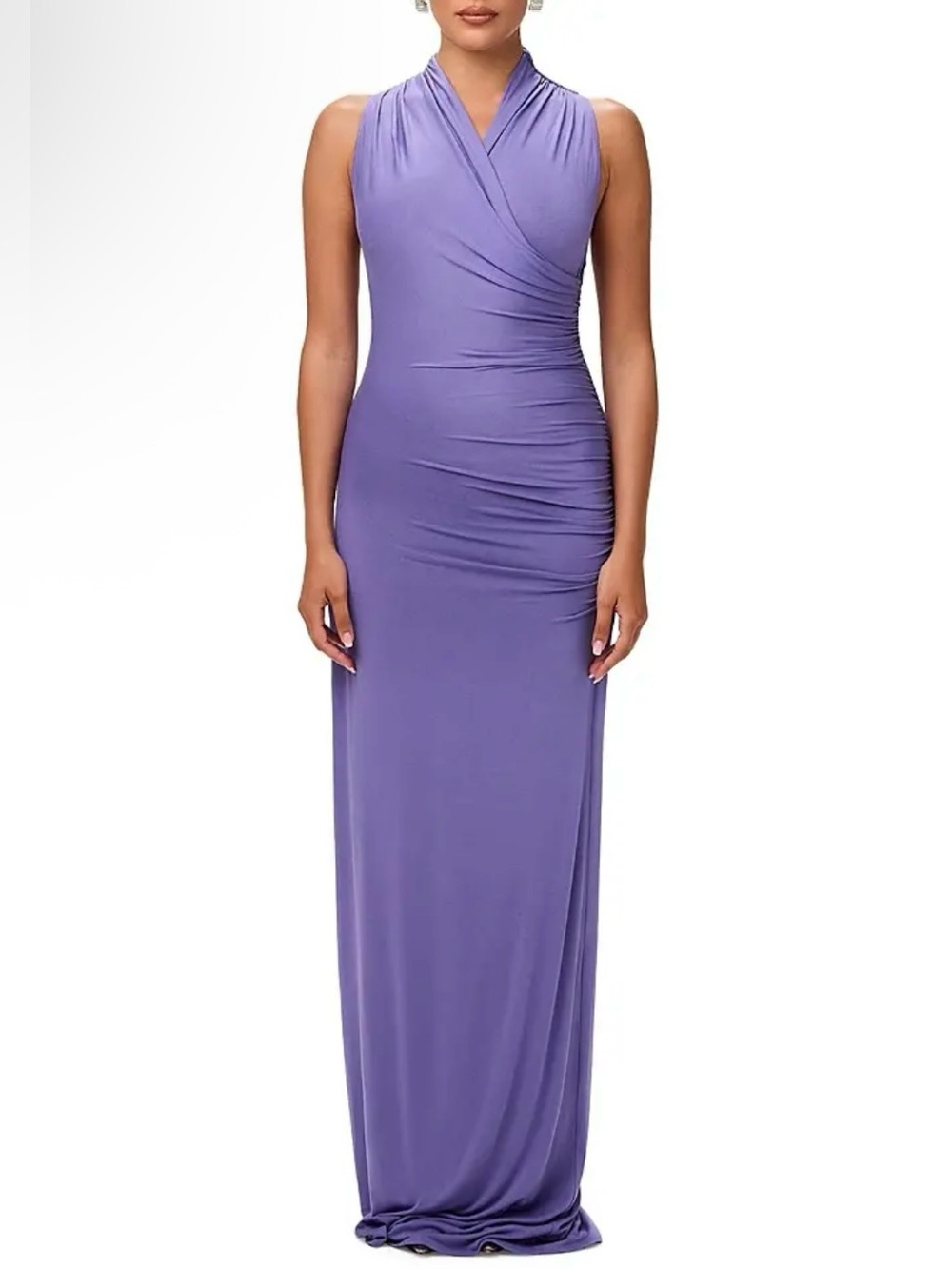 💜 Naked Wardrobe Smooth Sleeveless Overlay Ruched Maxi Dress Small Nordstrom